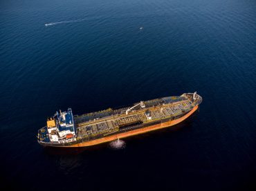 Aerial drone photo of industrial fuel and petrochemical tanker cruising sea