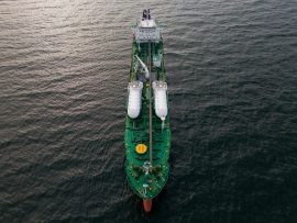 Aerial view oil ship tanker carrier oil on the sea