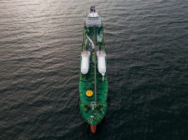Aerial view oil ship tanker carrier oil on the sea