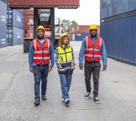 Container controllers cooperate for eco-logistics, reducing fuel consumption via smart transport.